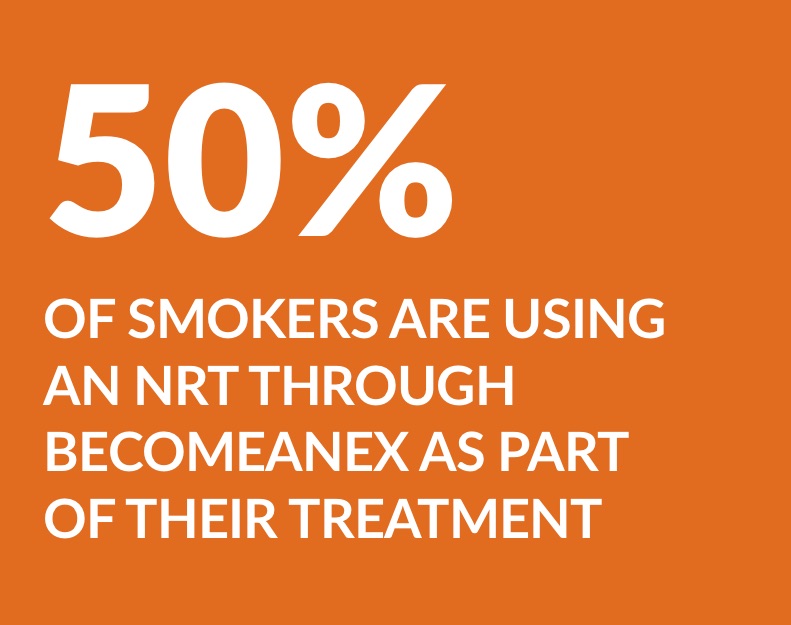 50% of smokers are using an NRT through BecomeAnEx as part of their treatment